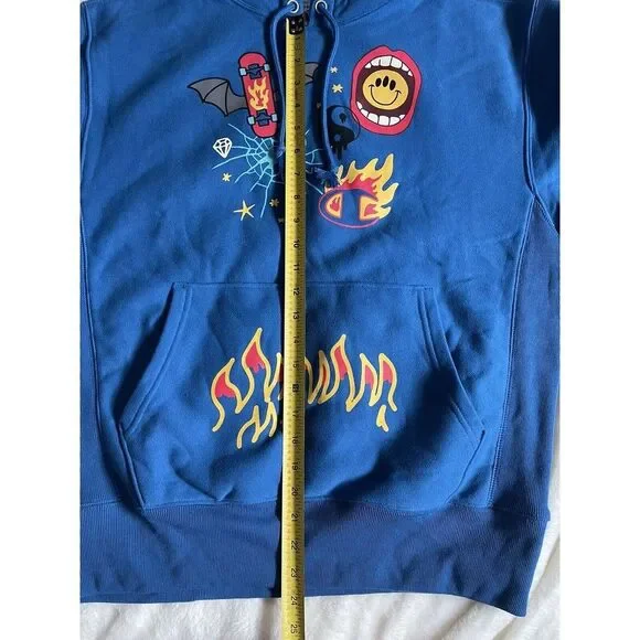 Champion Hoodie Men Sz L Sweatshirt Living in Blue Skateboard Flames NWT - Picture 5 of 11